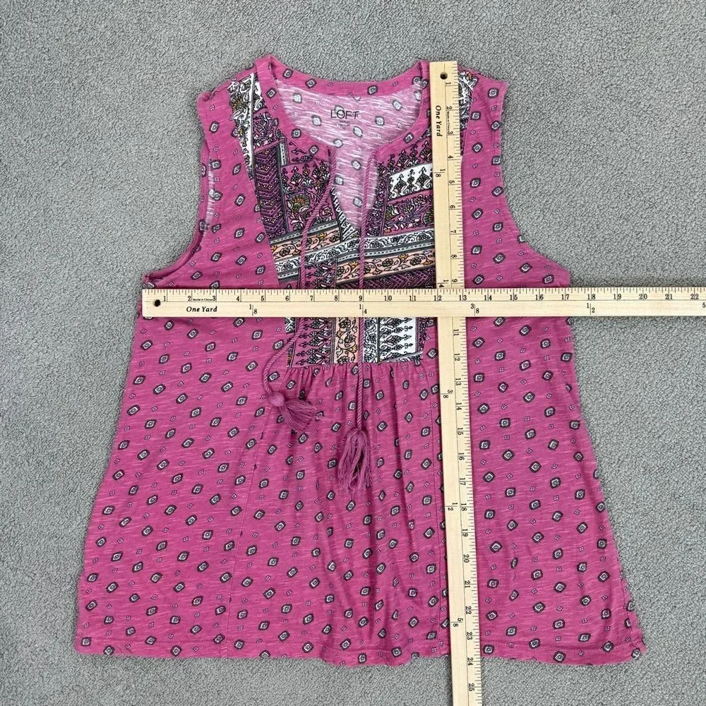 Loft Boho Printed Tassel Neck‎ Sleeveless Tank Top Shirt Pink XS